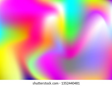 Hologram abstract background. Multicolor gradient mesh backdrop with hologram. 90s, 80s retro style. Pearlescent graphic template for brochure, flyer, poster design, wallpaper, mobile screen.