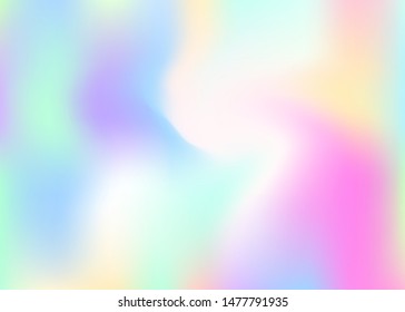 Hologram abstract background. Multicolor gradient mesh backdrop with hologram. 90s, 80s retro style. Pearlescent graphic template for brochure, banner, wallpaper, mobile screen.