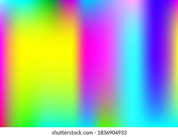 Hologramm abstrakter Hintergrund. Mehrfarbige Farbverlauf-Maschenhintergrund mit Hologramm. 90er, 80er Jahre Retro-Stil. Bildschablone für Banner, Flyer, Cover-Design, mobile Schnittstelle, Web-App.