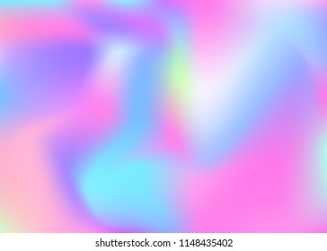 Hologram abstract background. Neon gradient mesh backdrop with hologram. 90s, 80s retro style. Iridescent graphic template for brochure, flyer, poster design, wallpaper, mobile screen.