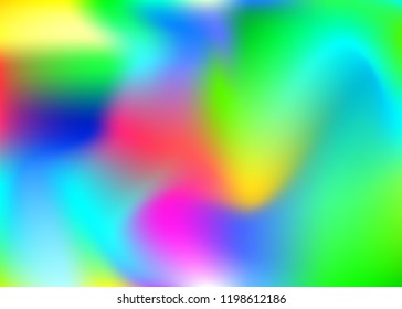Hologram abstract background. Neon gradient mesh backdrop with hologram. 90s, 80s retro style. Iridescent graphic template for book, annual, mobile interface, web app.