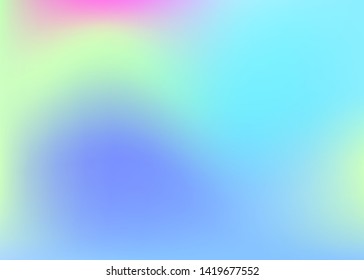 Hologram abstract background. Neon gradient mesh backdrop with hologram. 90s, 80s retro style. Iridescent graphic template for brochure, banner, wallpaper, mobile screen.