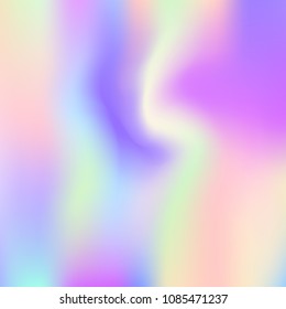 Hologram abstract background. Plastic gradient mesh backdrop with hologram. 90s, 80s retro style. Iridescent graphic template for banner, flyer, cover design, mobile interface, web app.