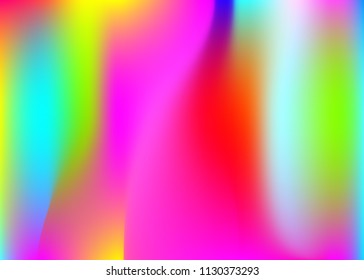 Hologram abstract background. Plastic gradient mesh backdrop with hologram. 90s, 80s retro style. Iridescent graphic template for placard, presentation, banner, brochure.
