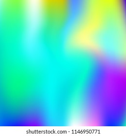 Hologram abstract background. Plastic gradient mesh backdrop with hologram. 90s, 80s retro style. Pearlescent graphic template for brochure, flyer, poster design, wallpaper, mobile screen.