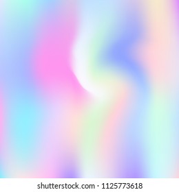 Hologram abstract background. Rainbow gradient mesh backdrop with hologram. 90s, 80s retro style. Pearlescent graphic template for brochure, flyer, poster design, wallpaper, mobile screen.