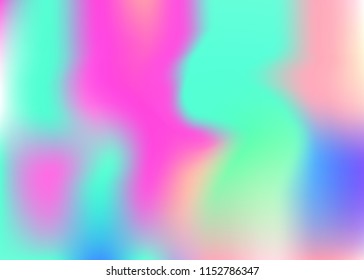 Hologram abstract background. Rainbow gradient mesh backdrop with hologram. 90s, 80s retro style. Iridescent graphic template for brochure, banner, wallpaper, mobile screen.