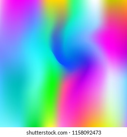 Hologram abstract background. Rainbow gradient mesh backdrop with hologram. 90s, 80s retro style. Iridescent graphic template for brochure, flyer, poster design, wallpaper, mobile screen.