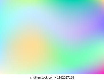 Hologram abstract background. Rainbow gradient mesh backdrop with hologram. 90s, 80s retro style. Iridescent graphic template for placard, presentation, banner, brochure.