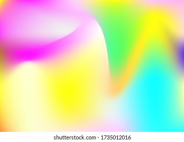 Fondo abstracto del holograma. Fondo de malla de gradiente arco iris con holograma. Estilo retro de los años 90 y 80. Plantilla gráfica irlandesa para folleto, banner, papel pintado, pantalla móvil.
