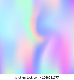 Hologram abstract background. Spectrum gradient mesh backdrop with hologram. 90s, 80s retro style. Iridescent graphic template for brochure, flyer, poster design, wallpaper, mobile screen.