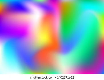 Hologram abstract background. Spectrum gradient mesh backdrop with hologram. 90s, 80s retro style. Pearlescent graphic template for brochure, flyer, poster design, wallpaper, mobile screen.