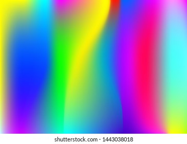Hologram abstract background. Spectrum gradient mesh backdrop with hologram. 90s, 80s retro style. Iridescent graphic template for placard, presentation, banner, brochure.