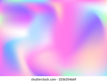 Hologram abstract background. Stylish gradient mesh backdrop with hologram. 90s, 80s retro style. Pearlescent graphic template for brochure, flyer, poster design, wallpaper, mobile screen.