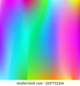 Hologram abstract background. Stylish gradient mesh backdrop with hologram. 90s, 80s retro style. Iridescent graphic template for brochure, flyer, poster design, wallpaper, mobile screen.