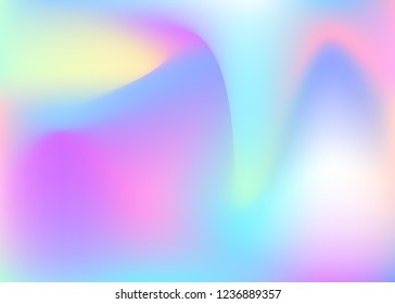 Hologram abstract background. Trendy gradient mesh backdrop with hologram. 90s, 80s retro style. Iridescent graphic template for brochure, banner, wallpaper, mobile screen.