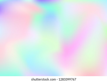 Hologram abstract background. Trendy gradient mesh backdrop with hologram. 90s, 80s retro style. Iridescent graphic template for placard, presentation, banner, brochure.