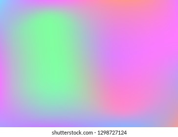 Hologram abstract background. Trendy gradient mesh backdrop with hologram. 90s, 80s retro style. Iridescent graphic template for book, annual, mobile interface, web app.