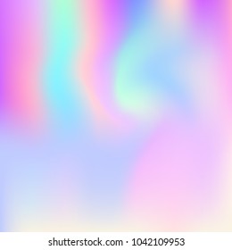 Hologram abstract background. Vibrant gradient mesh backdrop with hologram. 90s, 80s retro style. Pearlescent graphic template for banner, flyer, cover design, mobile interface, web app.