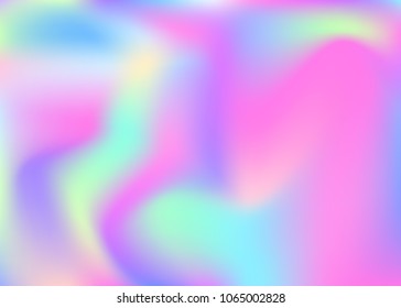 Hologram abstract background. Vibrant gradient mesh backdrop with hologram. 90s, 80s retro style. Iridescent graphic template for placard, presentation, banner, brochure.