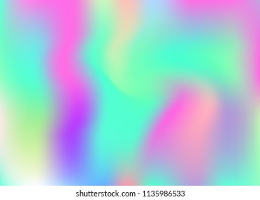 Hologram abstract background. Vibrant gradient mesh backdrop with hologram. 90s, 80s retro style. Pearlescent graphic template for placard, presentation, banner, brochure.