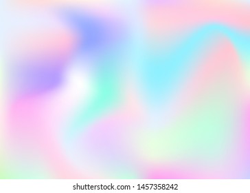 Hologram abstract background. Vibrant gradient mesh backdrop with hologram. 90s, 80s retro style. Iridescent graphic template for brochure, flyer, poster design, wallpaper, mobile screen.