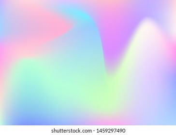 Hologram abstract background. Vibrant gradient mesh backdrop with hologram. 90s, 80s retro style. Pearlescent graphic template for brochure, flyer, poster design, wallpaper, mobile screen.