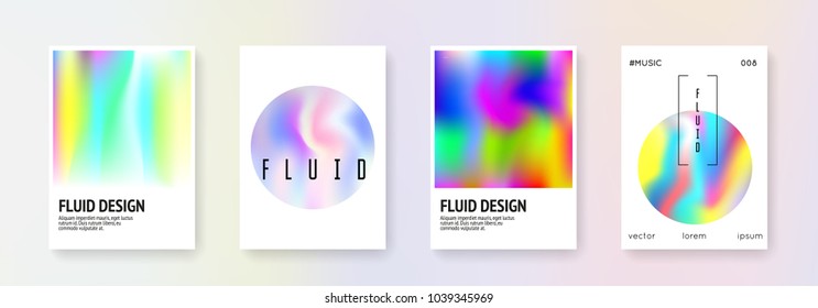 Hologram abstract backgrounds set. Bright hologram backdrop with gradient mesh. 90s, 80s retro style. Pearlescent graphic template for brochure, banner, wallpaper, mobile screen