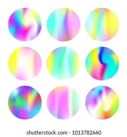 Hologram abstract backgrounds set. Colorful Gradient backdrop with hologram. 90s, 80s retro style. Iridescent graphic template for banner, flyer, cover, mobile interface, web app.