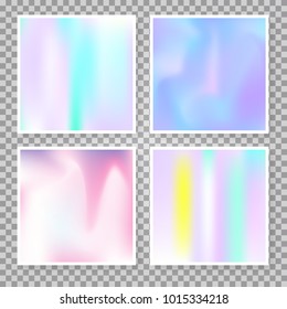 Hologram abstract backgrounds set. Colorful gradient backdrop with hologram. 90s, 80s retro style. Iridescent graphic template for brochure, flyer, poster, wallpaper, mobile screen.