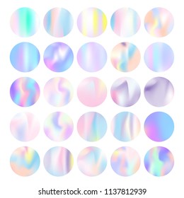 Hologram abstract backgrounds set. Colorful Gradient backdrop with hologram. 90s, 80s retro style. Pearlescent graphic template for banner, flyer, cover, mobile interface, web app.