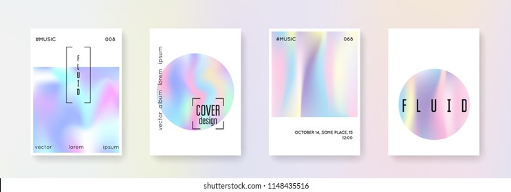 Hologram Abstract Backgrounds Set. Colorful Hologram Backdrop With Gradient Mesh. 90s, 80s Retro Style. Iridescent Graphic Template For Placard, Presentation, Banner, Brochure.