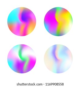 Hologram abstract backgrounds set. Colorful Gradient backdrop with hologram. 90s, 80s retro style. Iridescent graphic template for banner, flyer, cover, mobile interface, web app.