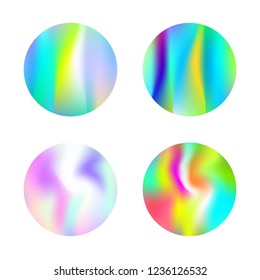 Hologram abstract backgrounds set. Colorful Gradient backdrop with hologram. 90s, 80s retro style. Pearlescent graphic template for banner, flyer, cover, mobile interface, web app.