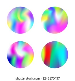 Hologram abstract backgrounds set. Colorful Gradient backdrop with hologram. 90s, 80s retro style. Iridescent graphic template for banner, flyer, cover, mobile interface, web app.