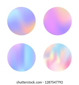 Hologram abstract backgrounds set. Colorful Gradient backdrop with hologram. 90s, 80s retro style. Pearlescent graphic template for brochure, flyer, poster, wallpaper, mobile screen.