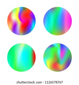 Hologram abstract backgrounds set. Futuristic Gradient backdrop with hologram. 90s, 80s retro style. Iridescent graphic template for banner, flyer, cover, mobile interface, web app.