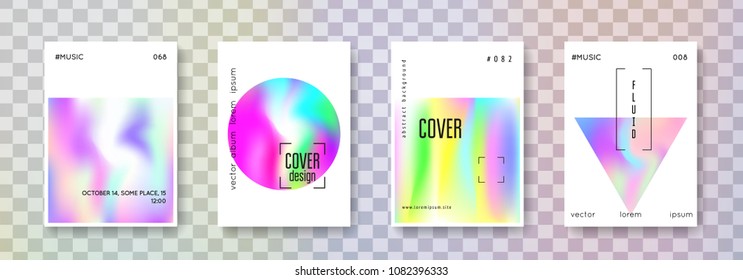 Hologram abstract backgrounds set. Hipster hologram backdrop with gradient mesh. 90s, 80s retro style. Pearlescent graphic template for brochure, banner, wallpaper, mobile screen