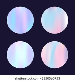 Hologram abstract backgrounds set. Holographic gradient. Trendy hologram backdrop. Minimalistic 90s, 80s retro style graphic template for flyer, poster, banner, mobile app.