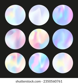 Hologram abstract backgrounds set. Holographic gradient. Creative hologram backdrop. Minimalistic 90s, 80s retro style graphic template for book, annual, mobile interface, web app.