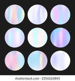 Hologram abstract backgrounds set. Holographic gradient. Multicolor hologram backdrop. Minimalistic 90s, 80s retro style graphic template for brochure, banner, wallpaper, mobile screen.