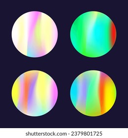 Hologram abstract backgrounds set. Holographic gradient. Colorful hologram backdrop. Minimalistic 90s, 80s retro style graphic template for flyer, poster, banner, mobile app.