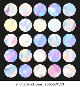 Hologram abstract backgrounds set. Holographic gradient. Stylish hologram backdrop. Minimalistic 90s, 80s retro style graphic template for book, annual, mobile interface, web app.