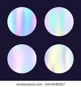Hologram abstract backgrounds set. Holographic gradient. Hipster hologram backdrop. Minimalistic 90s, 80s retro style graphic template for brochure, banner, wallpaper, mobile screen.