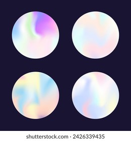 Hologram abstract backgrounds set. Holographic gradient. Fluorescent hologram backdrop. Minimalistic 90s, 80s retro style graphic template for flyer, poster, banner, mobile app.