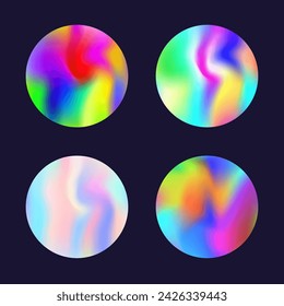 Hologram abstract backgrounds set. Holographic gradient. Multicolor hologram backdrop. Minimalistic 90s, 80s retro style graphic template for book, annual, mobile interface, web app.