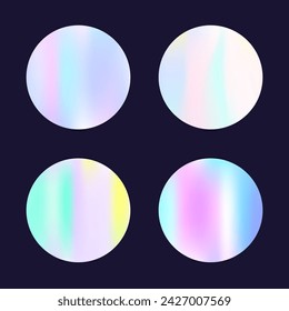 Hologram abstract backgrounds set. Holographic gradient. Bright hologram backdrop. Minimalistic 90s, 80s retro style graphic template for flyer, poster, banner, mobile app.