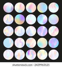 Hologram abstract backgrounds set. Holographic gradient. Plastic hologram backdrop. Minimalistic 90s, 80s retro style graphic template for book, annual, mobile interface, web app.