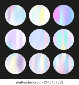 Hologram abstract backgrounds set. Holographic gradient. Creative hologram backdrop. Minimalistic 90s, 80s retro style graphic template for book, annual, mobile interface, web app.