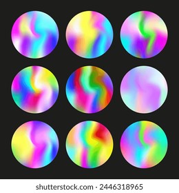 Conjunto de fondos abstractos de holograma. Gradiente holográfico. Fondo de holograma multicolor. Minimalista 90s, 80s Plantilla gráfica de estilo retro para cartel, presentación, Anuncio, folleto.